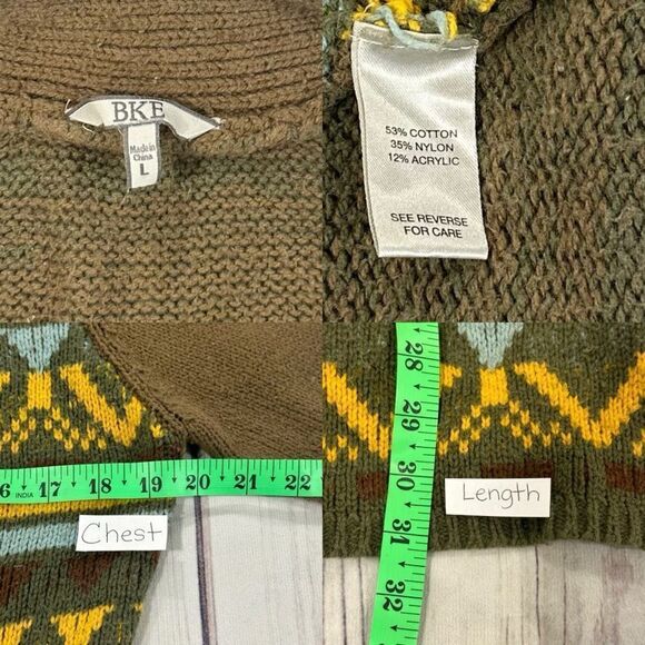 BKE Buckle Sweater Womens Large Brown Mustard Button Up Cardigan Bohemian Knit - Picture 4 of 5
